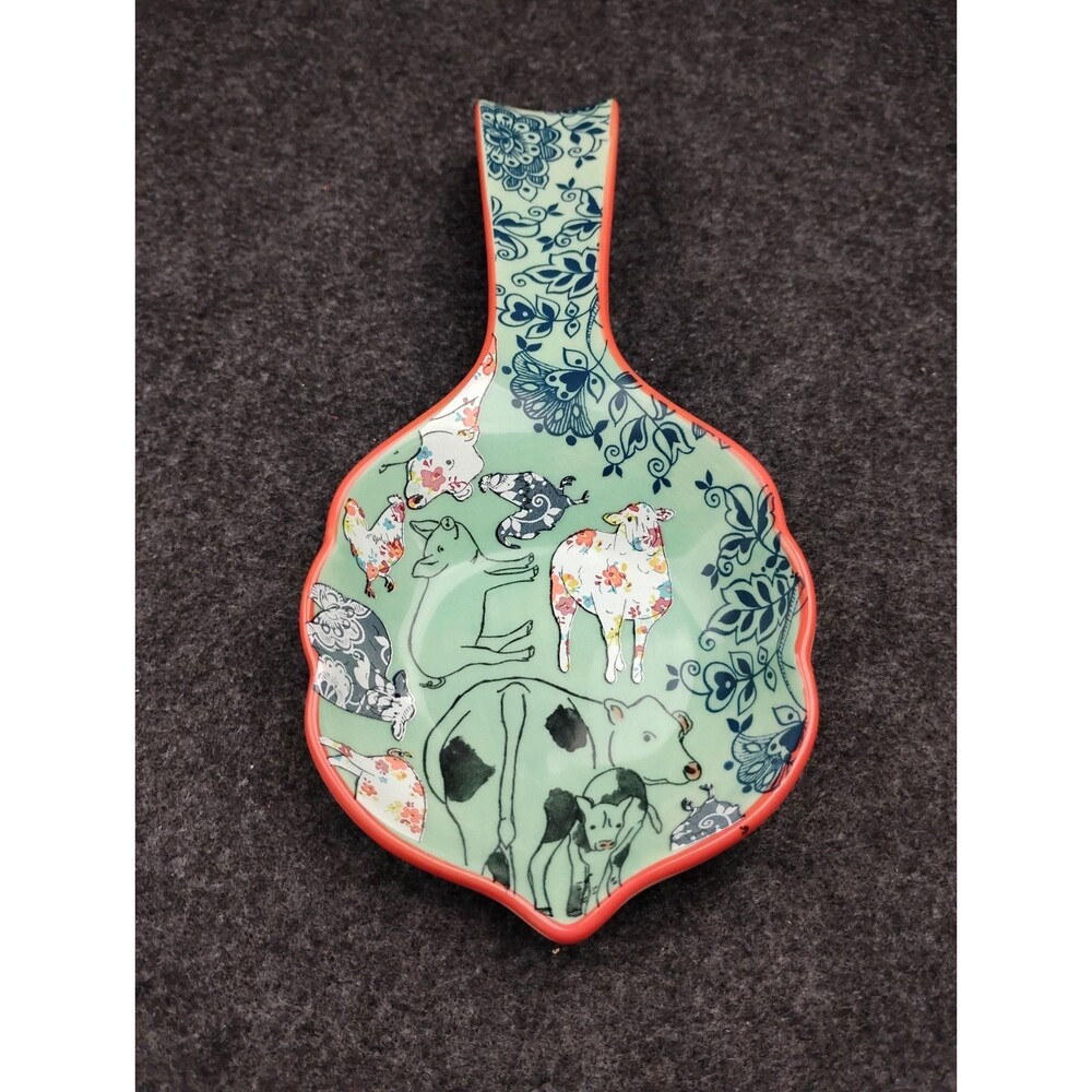 Gibson Designs Urban Market Life on the Farm Spoon Rest Cow Chicken Pick Green